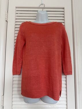 Talbots Petites 100% Linen Sweater Coral Pink Lightweight Coastal Summer Knit SP